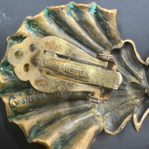 RARE Stephen Dweck 2.5" Bronze Sterling Silver Turquoise Clip-On Earrings - Picture 6 of 6